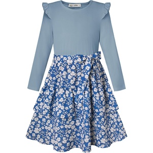 GRACE KARIN Girls Long Sleeve Dress Floral Fall Winter Church Casual 6-12Y(Blue Floral)