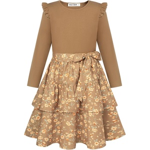 GRACE KARIN Girls Long Sleeve Dress Floral Fall Winter Church Casual 6-12Y(Brown Floral)