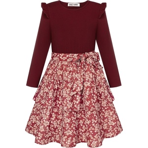 GRACE KARIN Girls Long Sleeve Dress Floral Fall Winter Church Casual 6-12Y(Burgundy Floral)