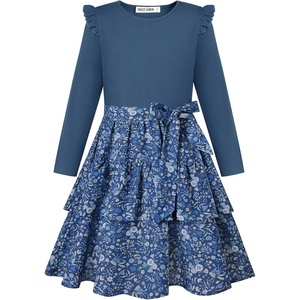 GRACE KARIN Girls Long Sleeve Dress Floral Fall Winter Church Casual 6-12Y(Dusty Blue)
