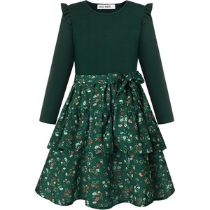 GRACE KARIN Girls Long Sleeve Dress Floral Fall Winter Church Casual 6-12Y(Emerald Green)