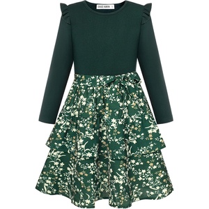 GRACE KARIN Girls Long Sleeve Dress Floral Fall Winter Church Casual 6-12Y(Emerald Green Floral)