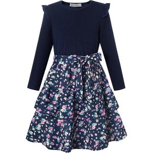 GRACE KARIN Girls Long Sleeve Dress Floral Fall Winter Church Casual 6-12Y(Navy Floral)