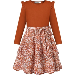 GRACE KARIN Girls Long Sleeve Dress Floral Fall Winter Church Casual 6-12Y(Orange)