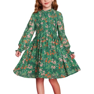 GRACE KARIN Girls Long Sleeve Floral Dress Fall Winter Casual Dresses 6-14Y(Green Flower)