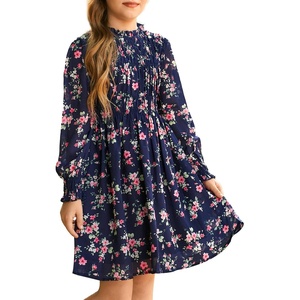 GRACE KARIN Girls Long Sleeve Floral Dress Fall Winter Casual Dresses 6-14Y(Navy Flower)