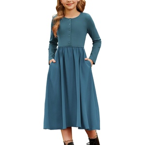 GRACE KARIN Girls Long Sleeve Maxi Dress Modest Fall Winter Casual 7-14Y(Teal)