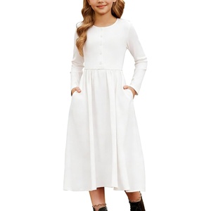 GRACE KARIN Girls Long Sleeve Maxi Dress Modest Fall Winter Casual 7-14Y(White)