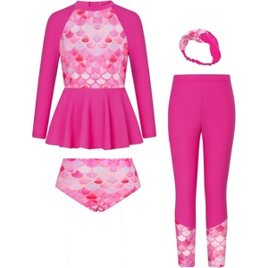 GRACE KARIN Girls Long Sleeve Rash Guard Bathing Swimsuits Swimwear 6-16(Hot Pink-mermaid)