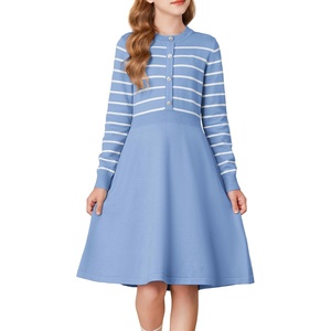 GRACE KARIN Girls Long Sleeve Sweater Knit Winter Fall Dresses for 7-14Y(Light Blue)