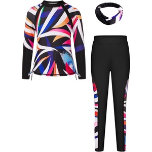 GRACE KARIN Girls Long Sleeve Swimsuit Two Piece Rashguard Floral Swimwear 6-14Y(Colorful Leopard Gradient Black Geometric Pattern)