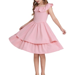 GRACE KARIN Girls Party Dress Ruffled Sleeve A-Line Dresses for Girls 7-14Y(Pink)