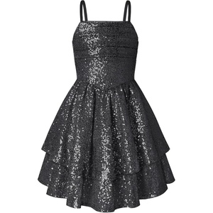 GRACE KARIN Girls Sequin Formal Party Birthday Christmas Fancy Dresses 7-14(Black)