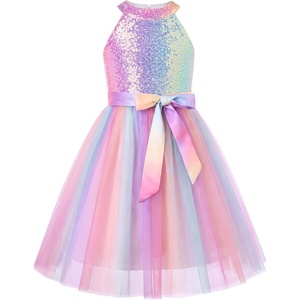 GRACE KARIN Girls Sequin Tulle Halter Dress Party Formal Gown(Omber)