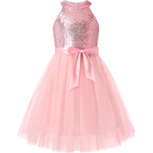 GRACE KARIN Girls Sequin Tulle Halter Dress Party Formal Gown(Pink)