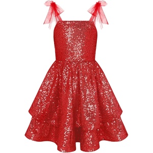 GRACE KARIN Girls Sparkly Sequin Formal Party Dress Fancy Dance 6-14Y(Red)