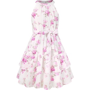 GRACE KARIN Girls Summer Beach Dress Floral Halter Hawaiian Party Vacation(Purple Flower)