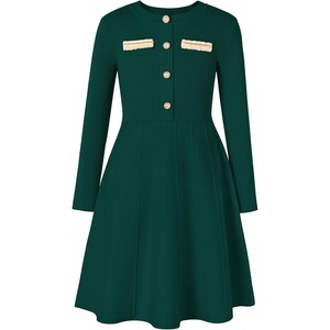 GRACE KARIN Girls Sweater Dress Long Sleeve Fall Knit Dresses 7-14 Years(Dark Green)