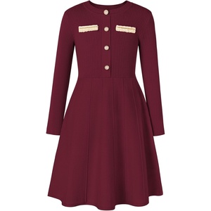 GRACE KARIN Girls Sweater Dress Long Sleeve Fall Knit Dresses 7-14 Years(Wine Red)