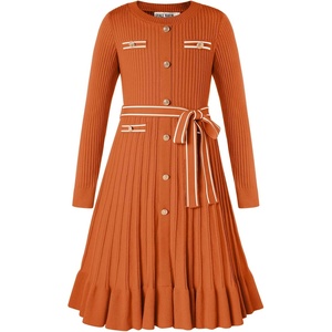 GRACE KARIN Girls Sweater Fall Winter Uniform Christmas Teen Dress 6-16(Pumpkin Orange)