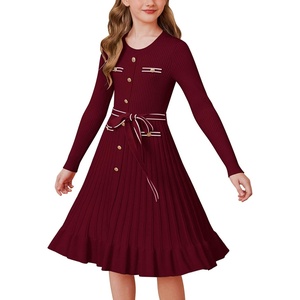 GRACE KARIN Girls Sweater Fall Winter Uniform Christmas Teen Dress 6-16(Wine Red)