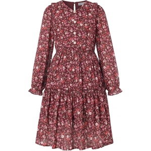 GRACE KARIN Girls V-Neck Floral Dresses 6-14Y Kids Long Sleeve Casual Fall Winter Christmas Holiday Hawaiian Flower Dress(Red Floral)