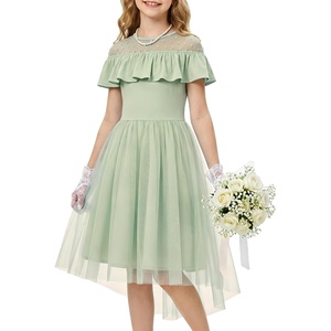 GRACE KARIN Girls Wedding Party Formal Dress Junior Bridemaid Dresses for Teens Tulle High Low Dress Size 7-14(Sage Green)