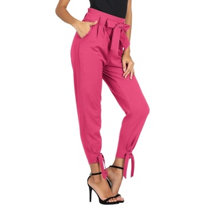 GRACE KARIN Womens Casual High Waist Pencil Pants Paper Bag Pants for Work(Hot Pink)