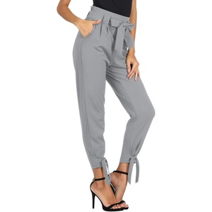 GRACE KARIN Womens Casual High Waist Pencil Pants Paper Bag Pants for Work(Light Gray)