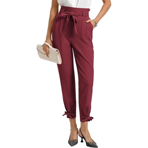 GRACE KARIN Womens Casual High Waist Pencil Pants Paper Bag Pants for Work(Wine)