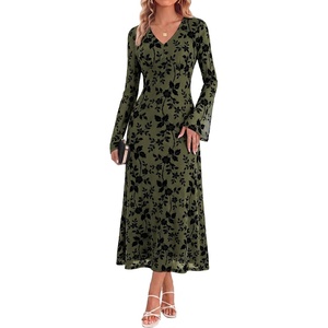 GRACE KARIN Women’s Floral Long Sleeve Maxi Dresses Wedding Guest Dress(Army Green)