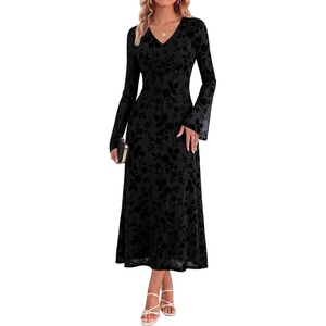 GRACE KARIN Women’s Floral Long Sleeve Maxi Dresses Wedding Guest Dress(Black)