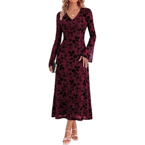GRACE KARIN Women’s Floral Long Sleeve Maxi Dresses Wedding Guest Dress(Dark Wine)