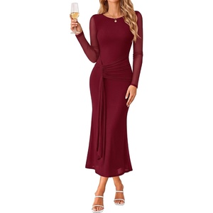GRACE KARIN Women’s Long Sleeve Bodycon Wedding Guest Dress(Wine)