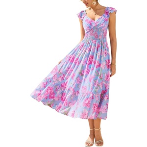 GRACE KARIN Women’s Summer Floral Maxi Wedding Guest Dresses(Blue Pink)