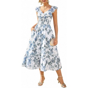 GRACE KARIN Women’s Summer Floral Maxi Wedding Guest Dresses(Gray Blue)