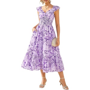 GRACE KARIN Women’s Summer Floral Maxi Wedding Guest Dresses(Light Purple)