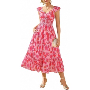GRACE KARIN Women’s Summer Floral Maxi Wedding Guest Dresses(Red Floral)