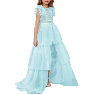 Sparkle,Fancyy,Gliter,Formal,Party,Christmas,Father and Daughter Dance,Prom,Tulle,Ruffle Sleeve,Detachable Mesh,Homecoming(Light Green)