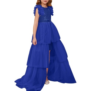 Sparkle,Fancyy,Gliter,Formal,Party,Christmas,Father and Daughter Dance,Prom,Tulle,Ruffle Sleeve,Detachable Mesh,Homecoming(Royal Blue)
