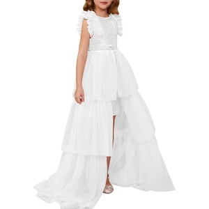 Sparkle,Fancyy,Gliter,Formal,Party,Christmas,Father and Daughter Dance,Prom,Tulle,Ruffle Sleeve,Detachable Mesh,Homecoming(Silver)