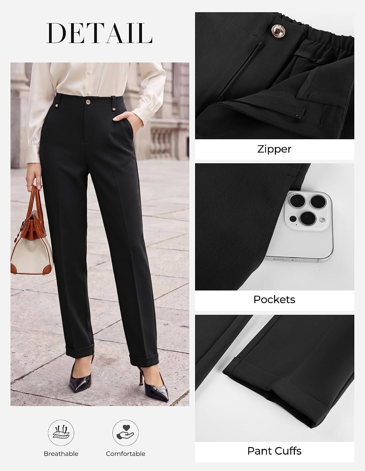 image:imageGRACE KARIN Ankle Dress Pants Women Business Casual Slacks Office Work WearBlack