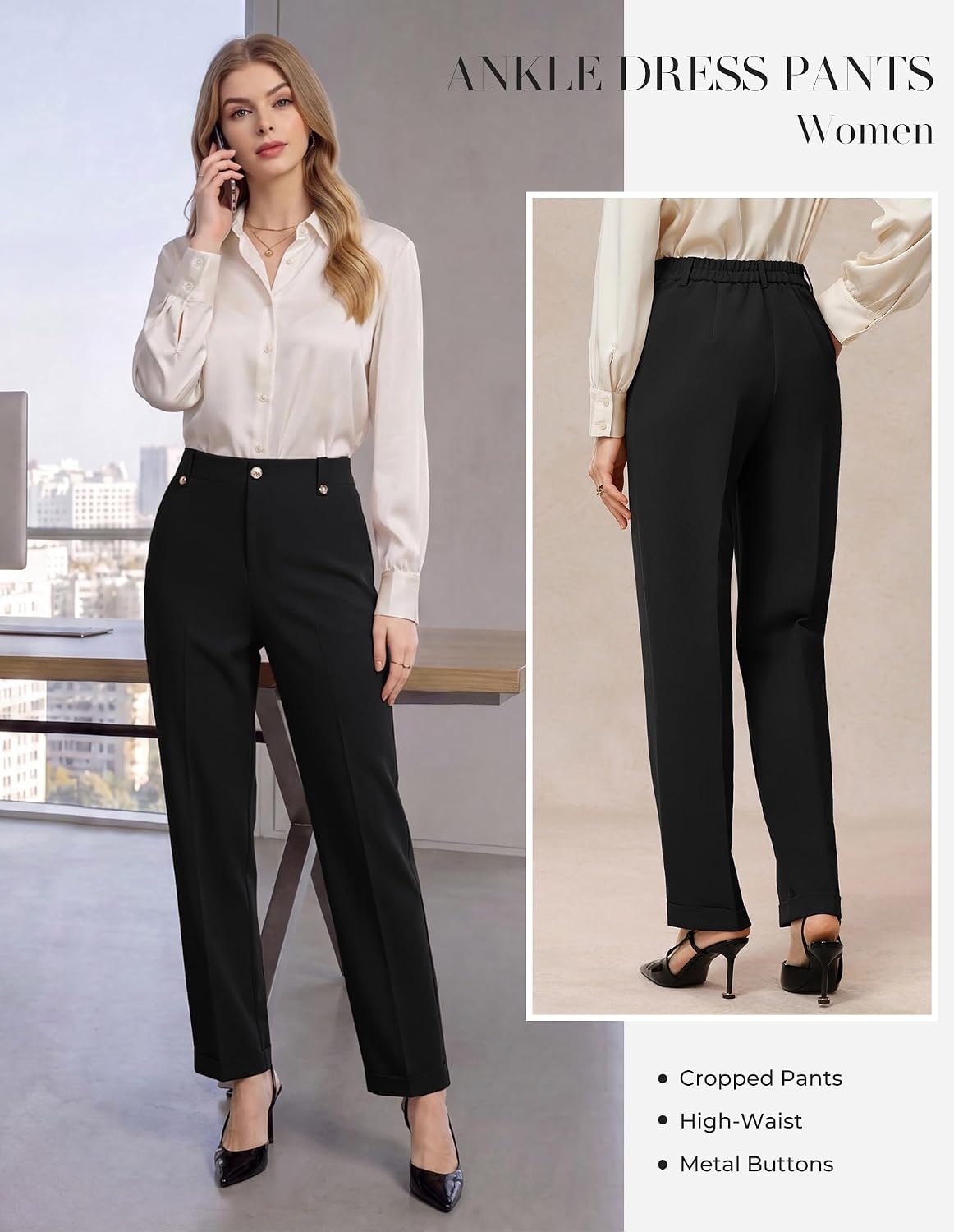 image:imageGRACE KARIN Ankle Dress Pants Women Business Casual Slacks Office Work WearBlack
