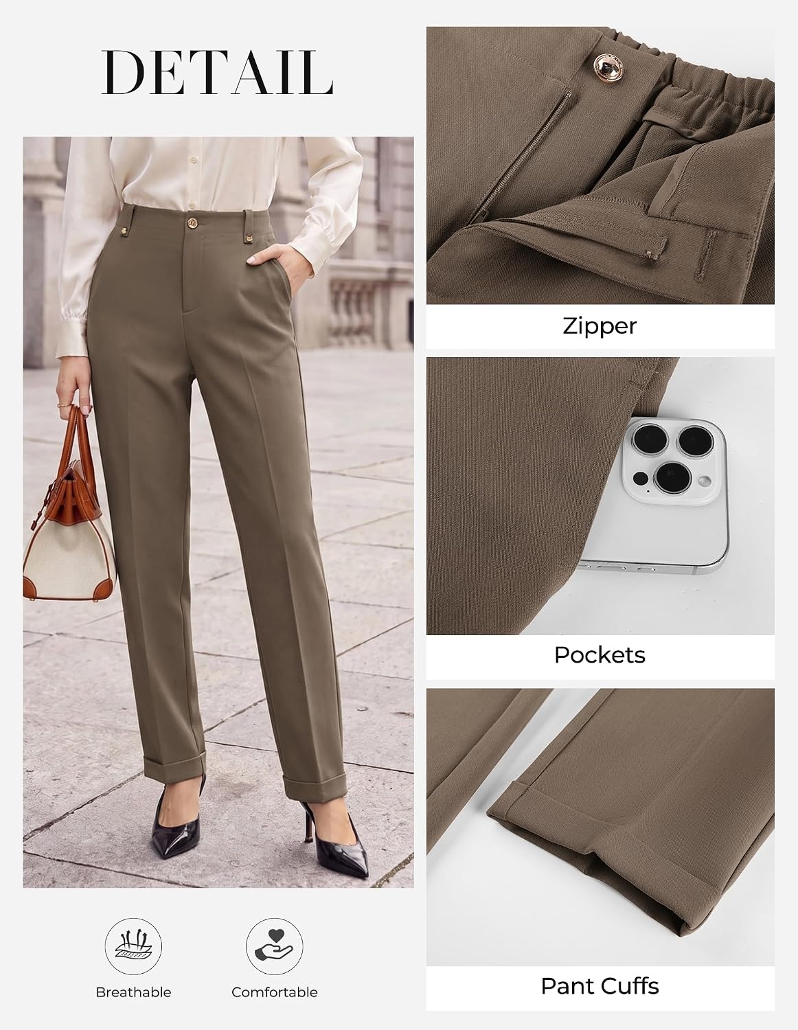 image:imageGRACE KARIN Ankle Dress Pants Women Business Casual Slacks Office Work WearBrown