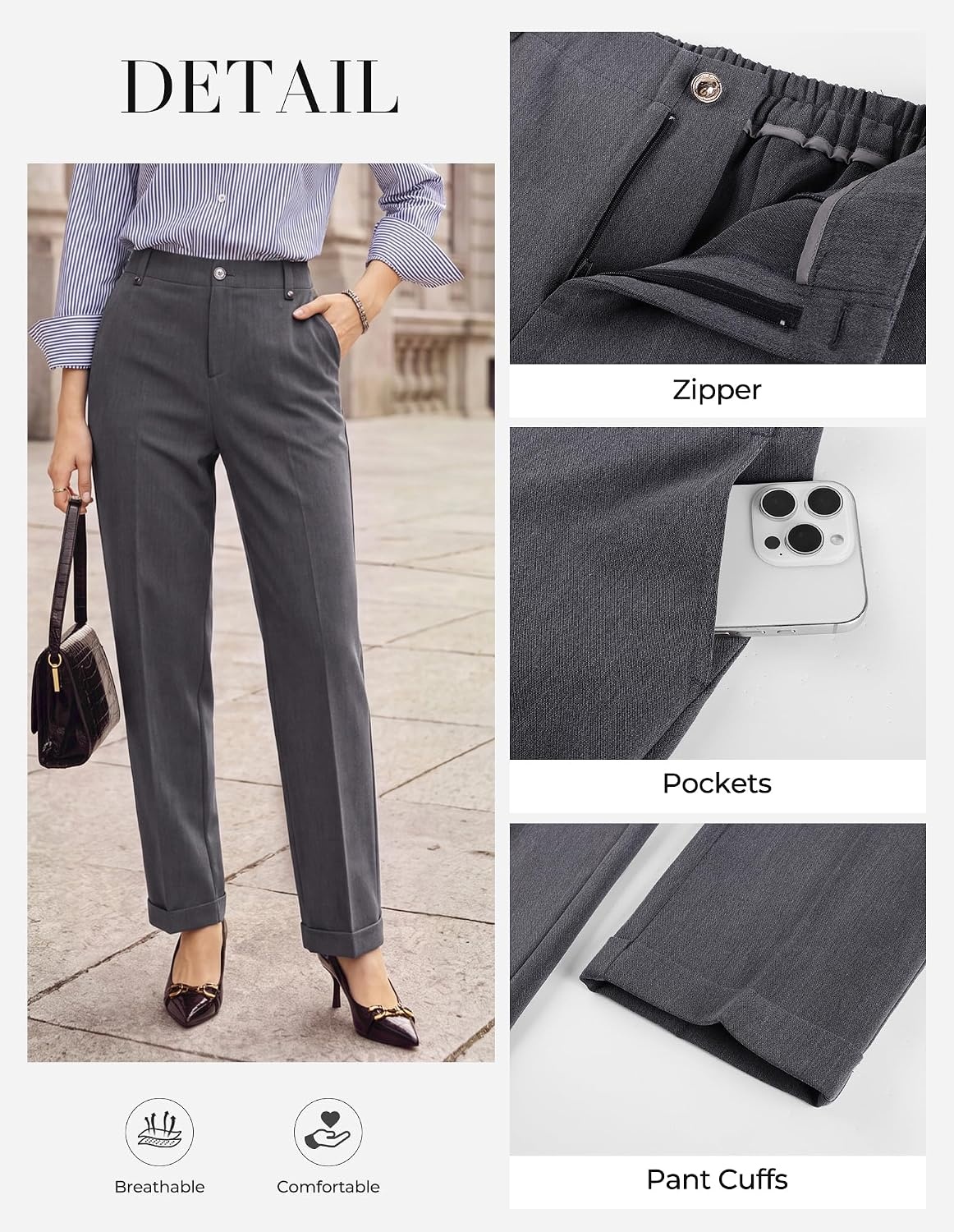 image:imageGRACE KARIN Ankle Dress Pants Women Business Casual Slacks Office Work WearHeather Grey