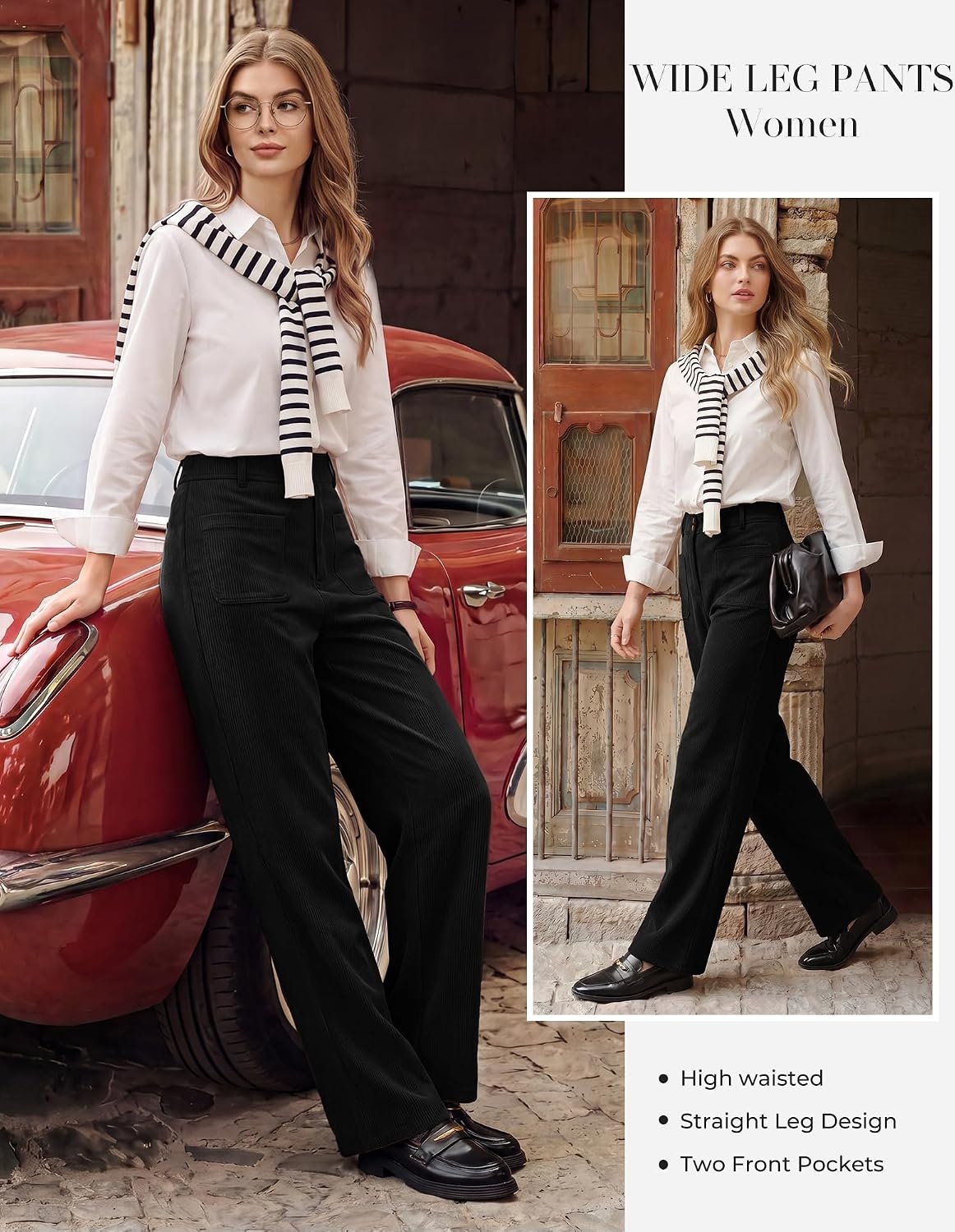 image:imageGRACE KARIN Casual Corduroy Pants for Women 2026 Pencil TrousersBlack