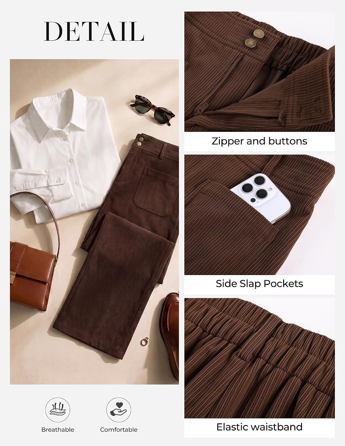 image:imageGRACE KARIN Casual Corduroy Pants for Women 2026 Pencil TrousersDark Brown