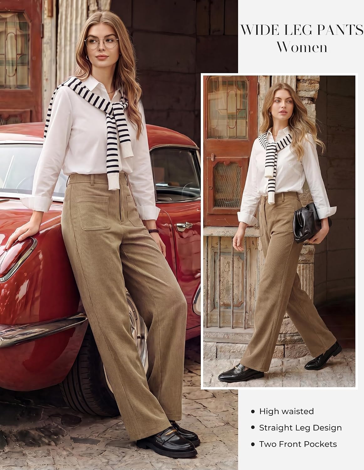 image:imageGRACE KARIN Casual Corduroy Pants for Women 2026 Pencil TrousersKhaki