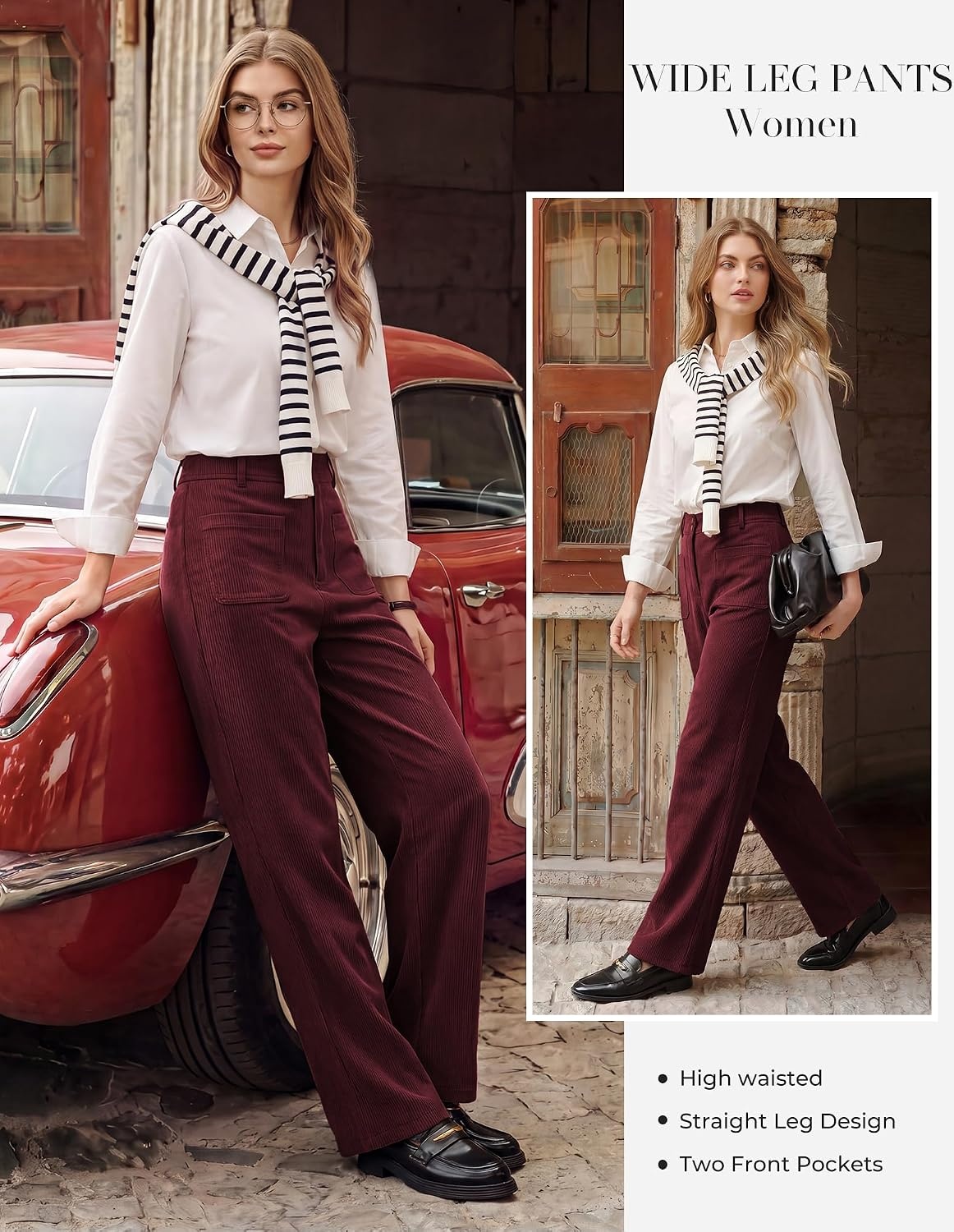 image:imageGRACE KARIN Casual Corduroy Pants for Women 2026 Pencil TrousersWine
