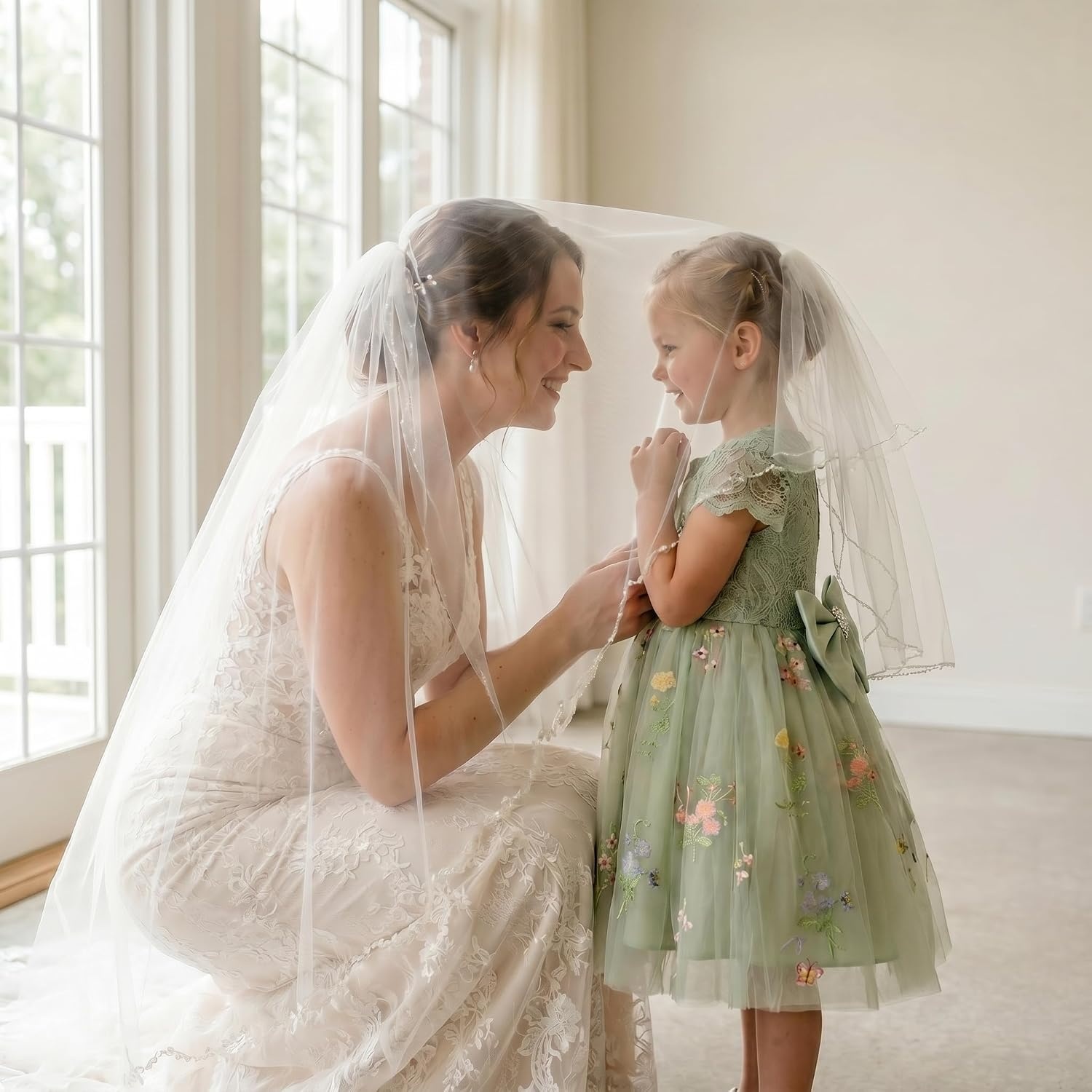 image:imageGRACE KARIN Flower Girl Dress Big Bow Kids Lace Tulle Princess Wedding GownBean Green